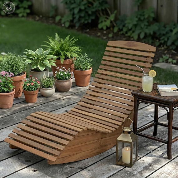 Acacia Wood Rocking Chaise Lounge Chair | Slatted Outdoor Sun Lounger | Patio Garden Poolside Furniture | Housewarming Gift