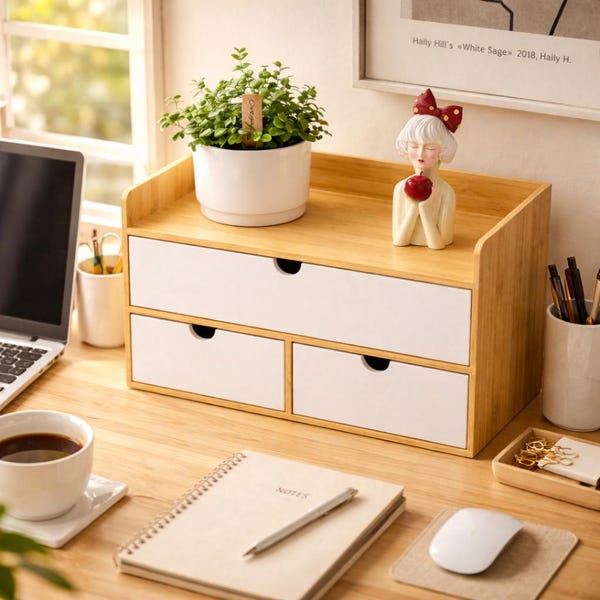 Wood Desk Organizer With Drawers - Etsy