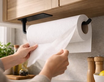 Matte Black Under Cabinet Paper Towel Holder | Industrial Metal Kitchen Organizer | Wall Mounted Paper Towel Rack | Space Saving Storage