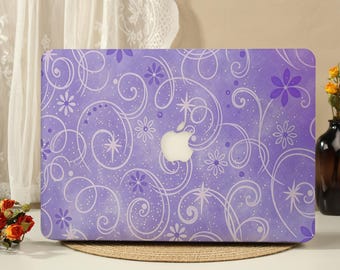 Purple Swirl Star Floral MacBook Protective Case Laptop Hard Cover for 2026 New Neo Air 15/13/11 Macbook Pro 16/15/14/13 M5 M4 M3 M2 M1