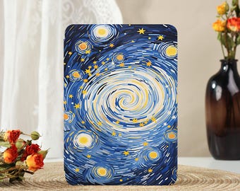 Swirl Star Night, Kindle Hülle für Paperwhite 12th 7”, Kindle 6” 2024, Kobo Clara Hülle, personalisiertes Buchgeschenk, Hülle mit Riemen