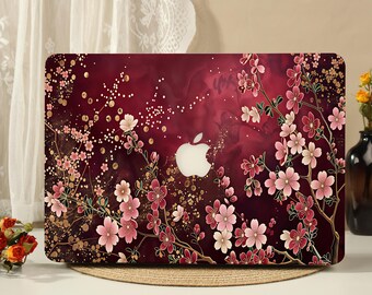 Burgundy Plum Blossom MacBook Protective Case Laptop Hard Cover for 2026 New Neo Air 15/13/11 Macbook Pro 16/15/14/13 M5 M4 M3 M2 M1