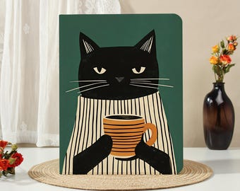 Funda Retro Cat Coffee para iPad Air M4 M3 M2 de 11/13 pulgadas (2026), iPad Pro M5, iPad A16/10/9.ª generación, iPad Mini 7/6.ª generación. Funda para niños.