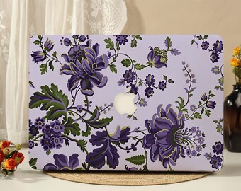 Funda protectora rígida para MacBook con estampado floral morado vintage, compatible con MacBook Pro 16/15/14/13 pulgadas (modelos M5, M4, M3, M2 y M1) y MacBook New Neo Air 2026.