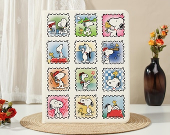 Snoopy Vintage Stamps iPad Case for 2026 11/13inch Air M4 M3 M2 5/4/2th, iPad Pro M5, iPad A16/10/9th Gen, iPad Mini 7/6 Cover for Kids