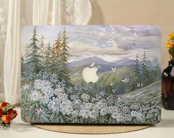 Funda protectora rígida para MacBook con diseño de paisaje floral de montaña (modelo 2026) para MacBook Pro de 16/15/14/13 pulgadas (modelos M5, M4, M3, M2, M1).