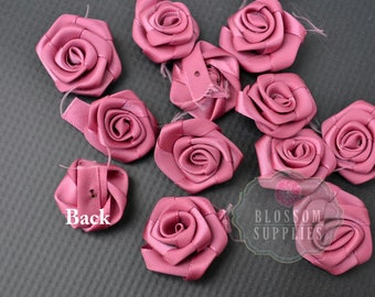 3 pieces Plum 1.5/" satin rolled rose //DIY baby headband