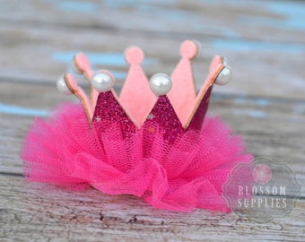 Birthday Glitter Tulle Crown Bow Headband OR Hair Clip 1st 2nd 3rd 4th Birthday Number Tiara Elastic Headband Gold Pink White Pearl