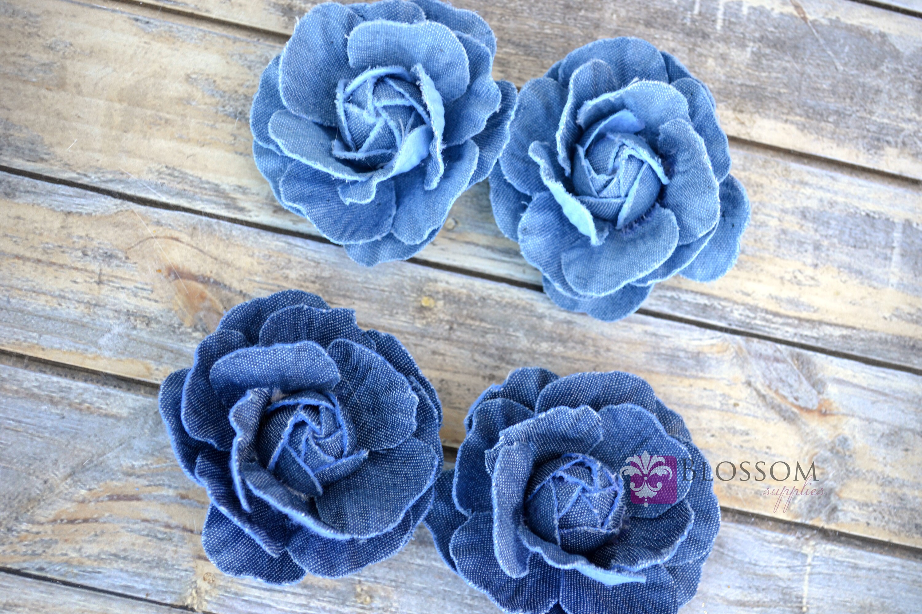 DENIM Blue Roses Flowers 2.5 Flower Blue Jean Roses Etsy
