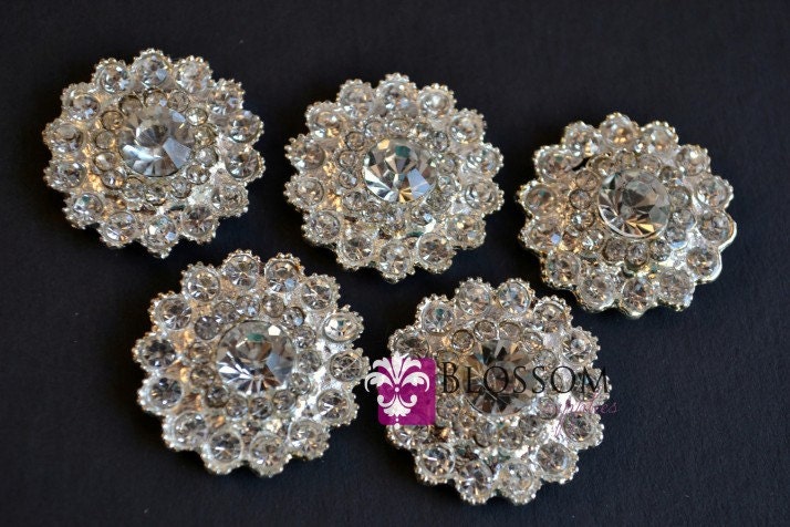Metal Rhinestone Buttons Crystal Clear FLATBACK 22mm - Flower Centers…