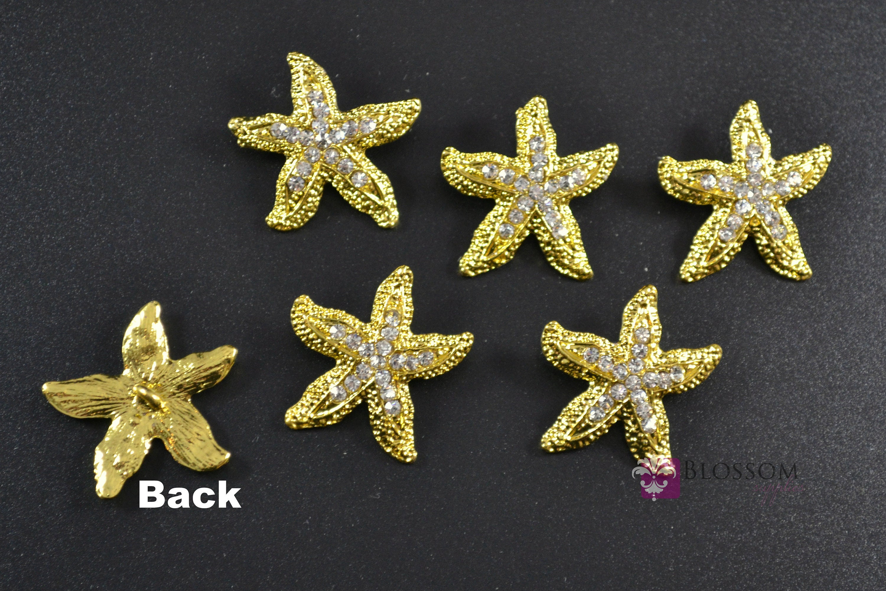 Gold Metal Rhinestone Starfish Buttons Crystal Clear with Loop | Etsy