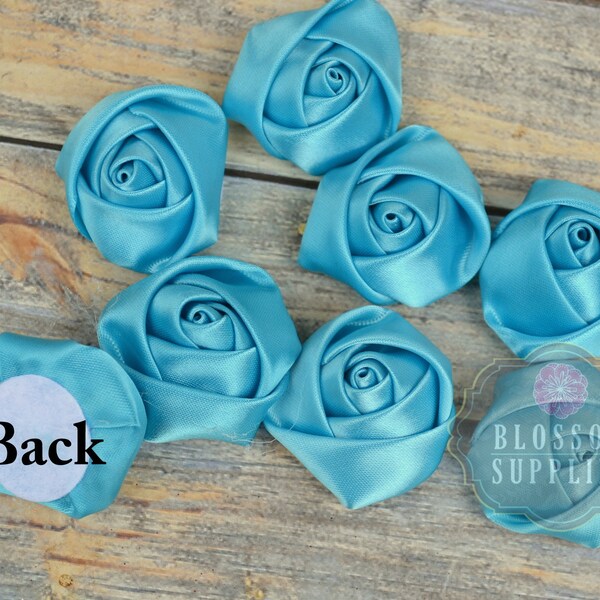 TURQUOISE - The Mary Collection - 1.5" Mini Satin Rolled Rossettes - DIY Flower Headbands - Petite Flowers - Wholesale Flowers Roses Blossom