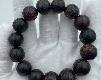 Pulseira de Agarwood Estrela Dourada de Hainan | Terço Artesanal de 14 mm | Mala Aromática para Meditação