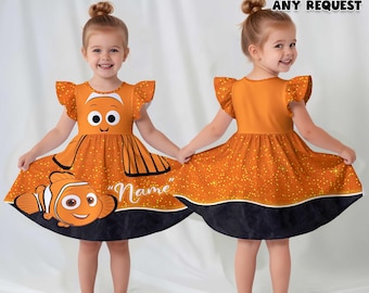 Findet Nemo Mädchen Kleid Personalisierte Disney Fisch Outfit Benutzerdefinierte Name Geburtstag Kleid Nettes Ozean Geschenk für Mädchen