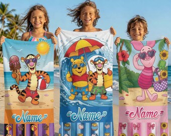 Personalized Animal Beach Towel Custom Name Kids Pool Towel Cute Summer Vacation Bath Towel Tropical Gift