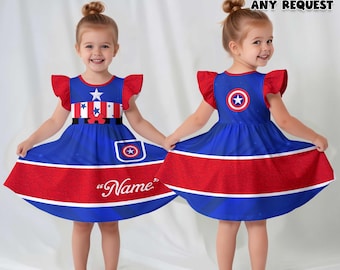 Captain America-meisjesjurk gepersonaliseerde 4 juli-outfit VS 250 verjaardagsjurk patriottische superheld cadeau voor meisjes