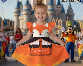 Fox Girl Dress Custom Name Toddler Dress Cute Animal Dress Personalized Baby Girl Outfit Woodland Birthday Dress Kids Gift