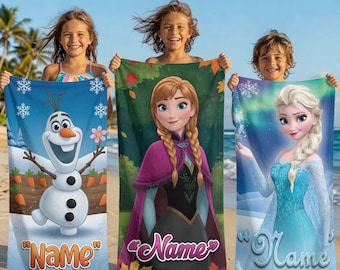 Personalized Frozen Beach Towel Custom Name Kids Pool Towel Elsa Anna Summer Vacation Gift Girls Bath Towel