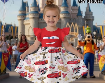 Lightning McQueen Girl Dress Personalized Cars Birthday Outfit Custom Name Racing Disney Dress Cute Toddler Gift