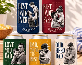 Personalized Dad Vintage Photo Can Cooler, Best Daddy Ever Can Cooler, Father's Day Gift For Dad, Funny Face Baby Can Cooler