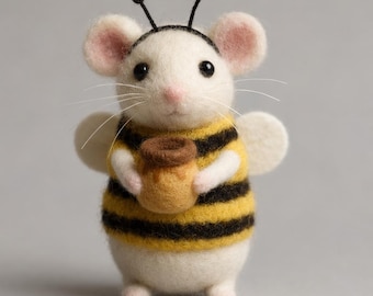 Needle Felted Mouse Bee Costume Doll | Mochi Series Wool Figurine (8-12cm)