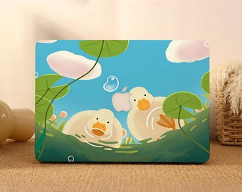 Cute Duck in Lotus Pond MacBook Protective Case Laptop Hard Cover for 2026 Neo 13 Air 15/13/11 Mac Pro 16/15/14/13 inch M5 M4 M3 M2 M1