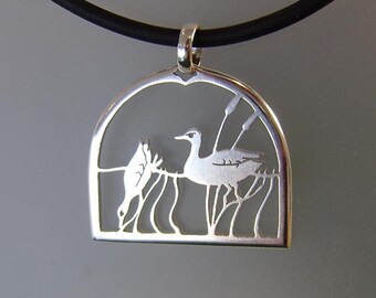 Silver Ducks on the Pond pendant