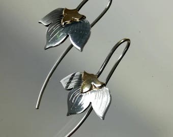 Flora, earrings in 18kt gold and sterling silver