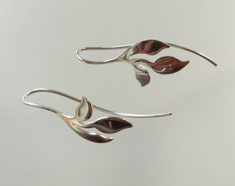 three leaf earrings in sterling silver, handmade