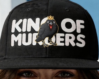 Murder King Crow Snapback Hat - Flat Bill Raven Cap - Urban Headwear - Sarcastic Bird King Hat - Streetwear Aesthetic Cap
