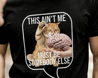 Orange Cat Slapping Brain T-Shirt, Chaotic Feline Energy Tee, Mental Health Humor Shirt