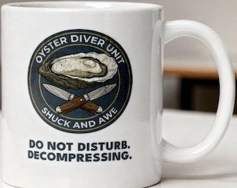 Oyster Diver Unit Coffee Mug, Nautical Ceramic Cup, Scuba Diving Gift