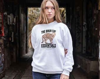 Bruh Cat Sweatshirt Luxury Crewneck Funny Cat Meme Apparel Minimalist Graphic Pullover Street Style Sarcastic Gift for Her Kitty Crewneck
