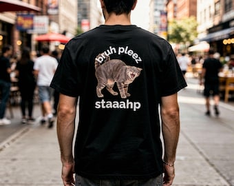 Bruh Pleez Stahp Cat Comfort Colors Shirt Vintage Style Funny Tabby Cat Gift Heavyweight Cotton Retro Humor Graphic Tee Oversized Fit