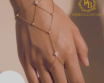 Pulsera de cadena de plata de ley 925, pulsera ajustable con anillo para el dedo para mujer.