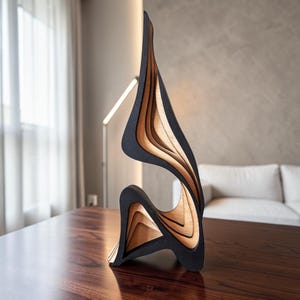 Abstract Wooden Sculpture, Modern Wood Statue, Minimalist Home Decor, Artistic Bookshelf Ornament, Contemporary Desktop Decoration