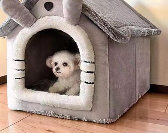 Cozy Dog House Bed for Small Dogs & Cats, Washable Plush Pet House, Warm Puppy Cave Bed, Removable Indoor Pet Bed, Winter Cat Sleeping House