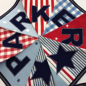 Personalised Name Bunting, Fabric Lettered Flag Banner