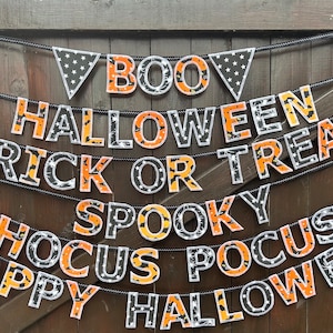 Halloween bunting, trick or treat door decoration, spooky season garland, reusable fabric flag banner