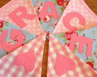 Personalised Name Bunting, Fabric Lettered Flag Banner