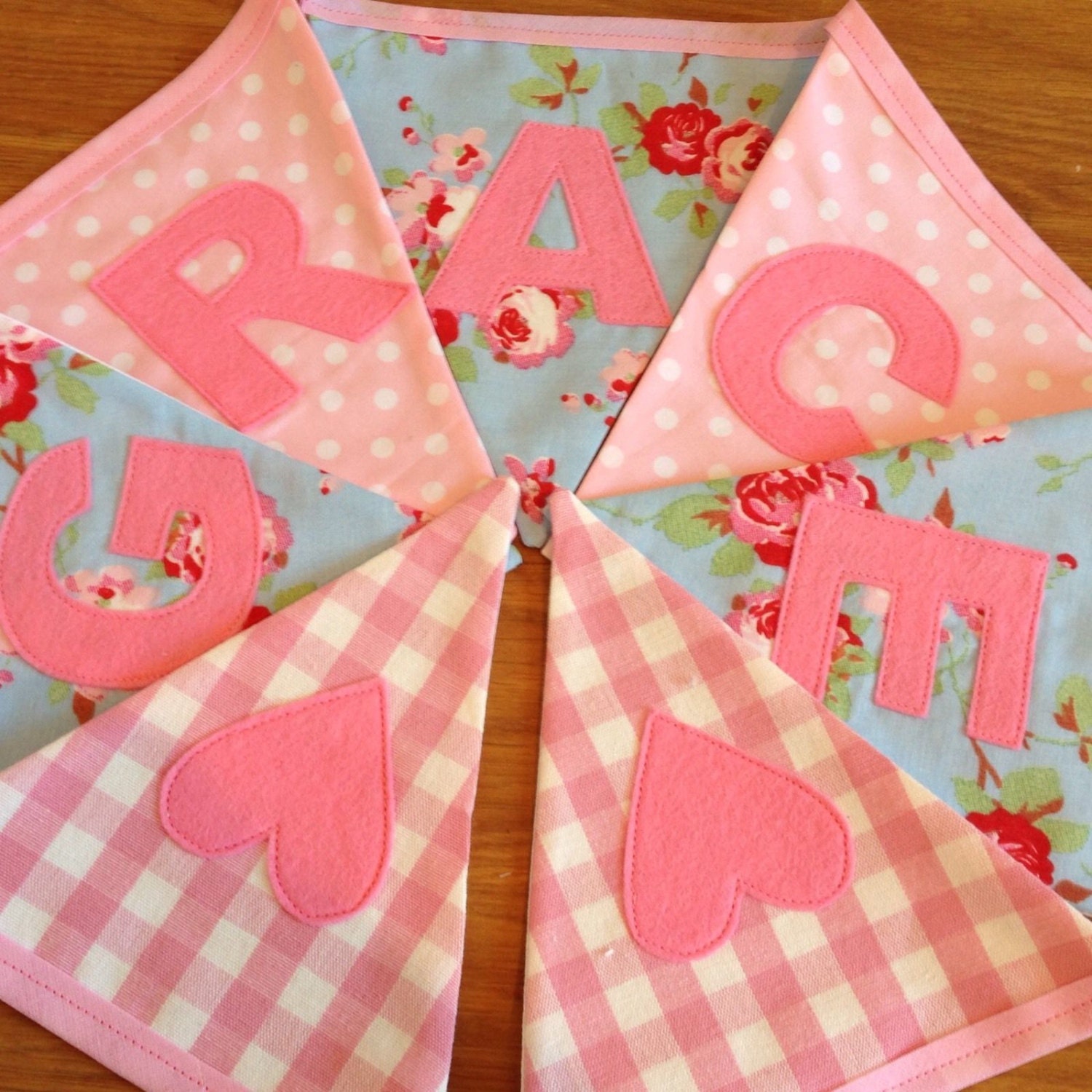 Personalised Girls Bunting Banner Flags Pink Princess Castle Any Name 