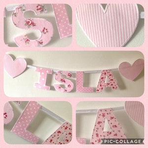 Personalised Fabric Bunting, Custom Lettered Banner, Nursey wall garland, personalized name decoration, new baby gift, pink white floral