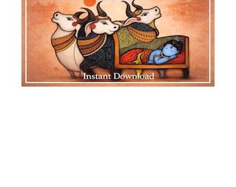 Baby Krishna Wandkunst | Hinduistische spirituelle Dekoration (Digitaler Download)