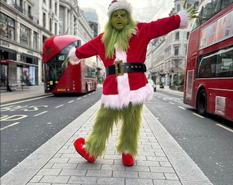 The Grinch Costume Full Set – Christmas Grinch Suit, Santa Grinch Outfit, Holiday Cosplay Costume, Funny Christmas Costume