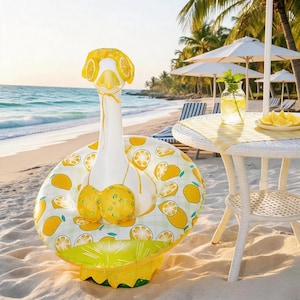 23 Inch Lemon Bikini Porch Goose Outfit, Summer Dress Up Outfit Set, Beach Decor with Sun Hat Swim Ring, Fun Patio Decor , Pool Party Decor