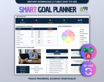 Personal Goal Planner Excel Google Sheets Goal Tracker Spreadsheet Yearly goal planner 2026 New Year Resolutions 2026