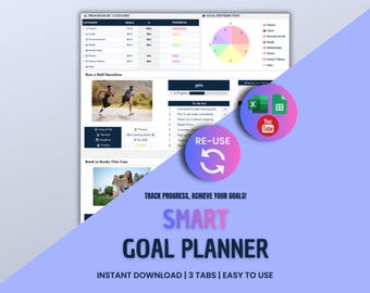 Personal Goal Planner Excel Google Sheets Goal Tracker Spreadsheet Yearly goal planner 2026 New Year Resolutions 2026