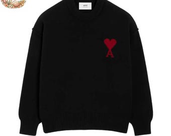 Heart A Knit AMI Paris Sweater Minimalist Heart Pullover Handmade Unisex Streetwear