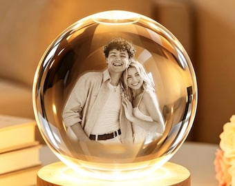 Lampada notturna a LED con sfera di cristallo personalizzata con foto, regalo di anniversario personalizzato per coppie, regalo di nozze per lei, regalo per la migliore amica, regalo di Natale