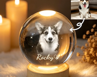 Globo de cristal personalizado con foto para mascotas, luz de cristal 3D personalizada, regalo de condolencia por la pérdida de un perro, regalo para amantes de las mascotas, regalo conmemorativo para perros/gatos.